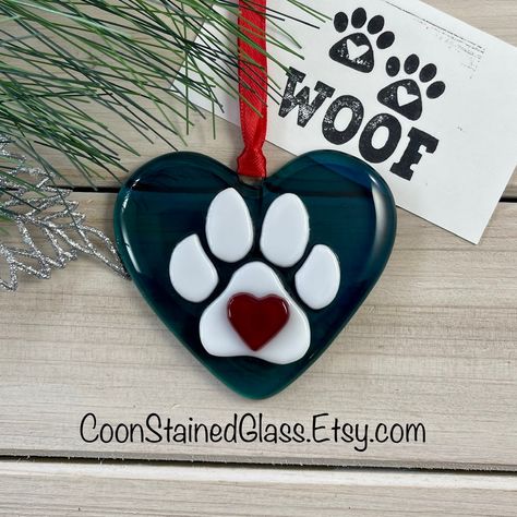 Dog Paw Print Ornament, Paw Print Ornament, German Art, Dog Paw Print, Cat Ornament, Dog Ornaments, Dog Paw, Blue Heart, Dog Paws