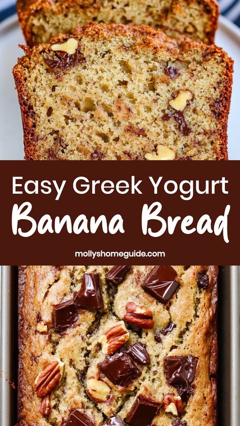 Indulge in the delicious combination of flavors with this moist and flavorful Greek yogurt banana bread recipe. Perfect for breakfast or as a snack, this easy-to-make bread is a healthier twist on a classic favorite. The addition of creamy Greek yogurt adds richness and texture, while ripe bananas lend natural sweetness. Whether enjoyed warm with a pat of butter or toasted with your favorite spread, this banana bread is sure to become a household staple. Yogurt Banana Bread Recipe, Banana Bread Recipe Greek Yogurt, Bread With Yogurt Recipe, Banana Bread Recipe With Yogurt, 3 Banana Bread Recipe, Yogurt Bread Recipe, Bread With Yogurt, Healthy Bread Recipe, Greek Yogurt Bread