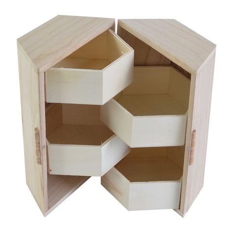 Wood Jewelry Box Diy, Diy Wooden Storage Boxes, Jewerly Boxes Diy Wooden, Wood Box Ideas Decor, Jewelry Wooden Box Design, Hexagon Furniture Design, Wood Jewelry Box Ideas, Wooden Box Ideas, Diy Jewelry Box Ideas