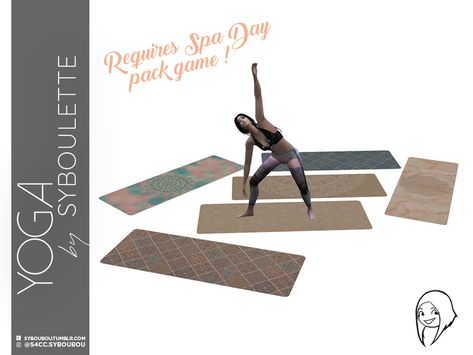 Sims 4 — Yoga - Mat (Spa Day required) by Syboubou — This is a nice quality mat for practicing Yoga in natural fiber and Sims 4 Cc Fitness Equipment, Sims 4 Cc Yoga, Interactive Furniture, Sims Furniture, Furniture Cc, Sims 4 Clutter, Sims 4 Cc Shoes, Free Sims 4, Video Game Room Design