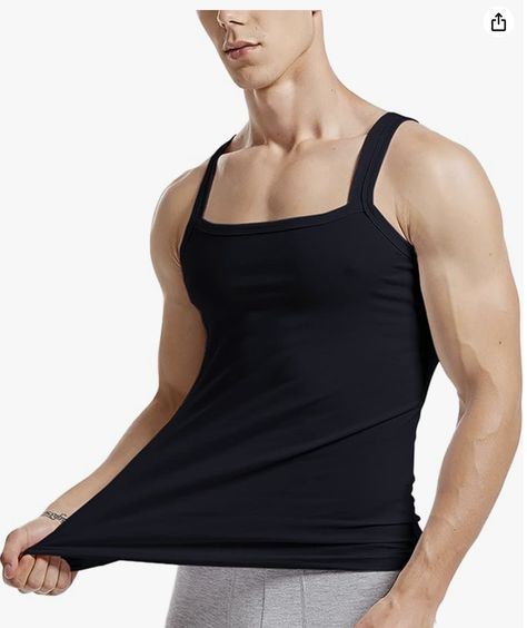 Men's Summer Fashion Tank Tops Sleeveless Compression Shirt Square Cut Muscle A-Shirts Compression Vest, Mens Vest Fashion, Sleeveless Shirts, Vest Men, Undershirt Tank Top, Swimwear Bottoms, Sport Tank Tops, Vest Fashion, Cotton Tank Top