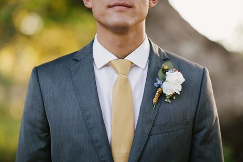 groom boutonniere  charcoal suit gold tie Gray Suit Gold Tie, Grey Suit Gold Tie, Suit With Gold Tie, Outdoor Engagement Party, Dark Grey Suit, Grey Tux, Dark Gray Suit, Charcoal Gray Suit, Gold Suit