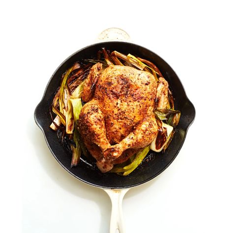 Cast-Iron Roast Chicken with Caramelized Leeks Recipe | Bon Appétit Cast Iron Roast, Chicken With Leeks, Caramelized Leeks, Cast Iron Roasted Chicken, Leek Recipes, Iron Skillet Recipes, Cast Iron Skillet Recipes, Skillet Meals, Iron Skillet