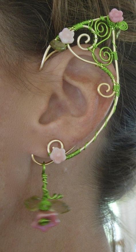 Elf Ear Jewelry, Faerie Jewelry, Ear Cuff Diy, Cuffs Diy, Wire Ear Cuffs, Elf Ear, Elf Ear Cuff, Fairy Ears, Floral Fairy