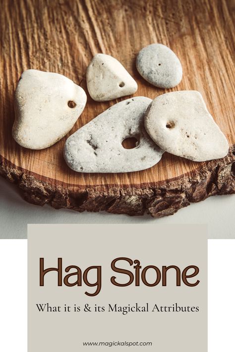 A hagstone can be a any stone with a naturally formed hole in it. Hag stones are also known as a holey stone, fairy stone, adder stones. Full Moon Spells, Fairy Stone, Wiccan Rituals, Magickal Herbs, Wiccan Magic, Full Moon Ritual, Hag Stones, Magical Herbs, Wiccan Spells