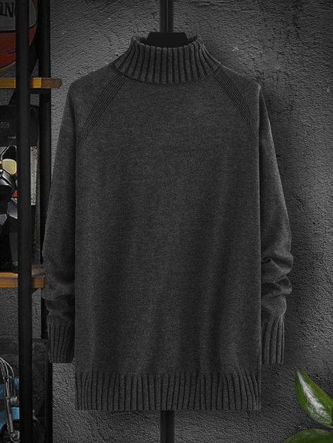 Dark Grey Casual  Long Sleeve Viscose Plain Pullovers  Medium Stretch Fall/Winter Men Knitwear Men Turtleneck, Men Knitwear, Turtle Neck Men, Raglan Sleeve Sweater, Knitwear Men, Sweater Sleeves, Sleeve Sweater, Raglan Sleeve, Dark Grey