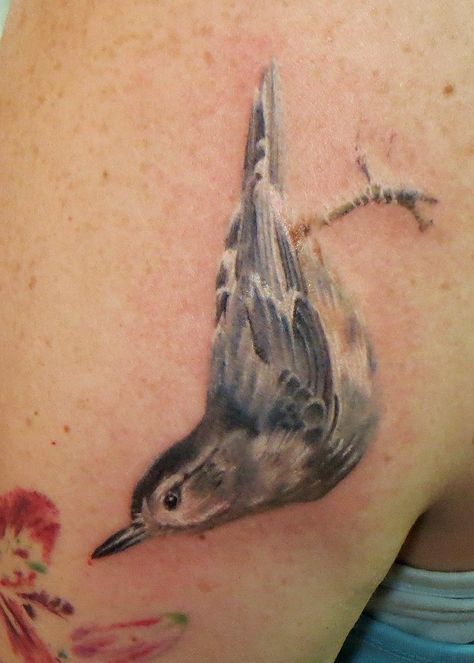 Nuthatch Tattoo, Tattoos Portraits, Nuthatch Bird, Bird Tattoos, Animals Flowers, Birds Tattoo, Madison Wi, Custom Tattoo, Skin Art