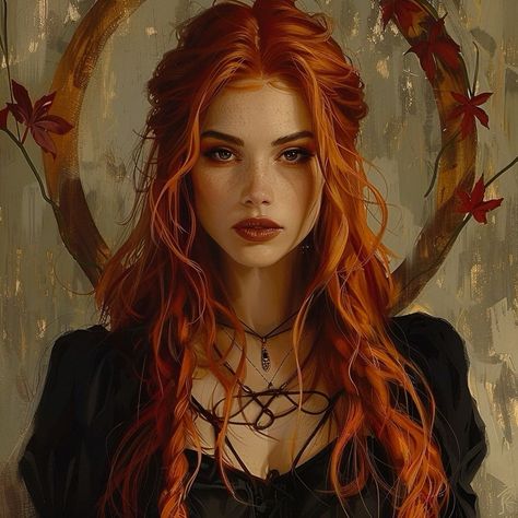 Red Haired Witch Aesthetic, Seren Aesthetic, Female Character Inspiration Red Hair, Red Headed Witch, Red Head Witch, Witch Redhead, Redhead Fairy, Dnd Changeling, Redhead Witch