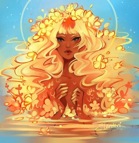 • Also buy this artwork on wall prints, apparel, stickers, and more. Digital Painting, Blonde Hair, Blonde, Sun, Water, Flowers, Hair, Art