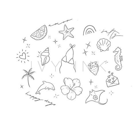 Flash Tattoo Words, Small Tattoo Ocean, Small Coastal Tattoos, Small Florida Tattoo, Small Summer Tattoos, Beachy Tattoos, Small Girly Tattoos, Remembrance Tattoos, Summer Tattoo