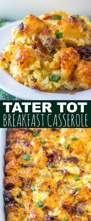 Full of tater tots, bacon, cheese, and sausage this tater tot breakfast casserole from Tornadough Alli is a hearty breakfast dish that feeds a crowd and is so delicious. With a full pound of sausage and half a pound of bacon, there is no shortage of meat in this recipe. This breakfast casserole is so easy to make and great for breakfast and brunch. Make it today! Tot Breakfast Casserole, Easy Tater Tots, Tater Tot Breakfast Casserole, Breakfast Casserole Bacon, Tater Tot Breakfast, Brunch Casserole, Bacon Sausage, Breakfast Lovers, Breakfast And Brunch