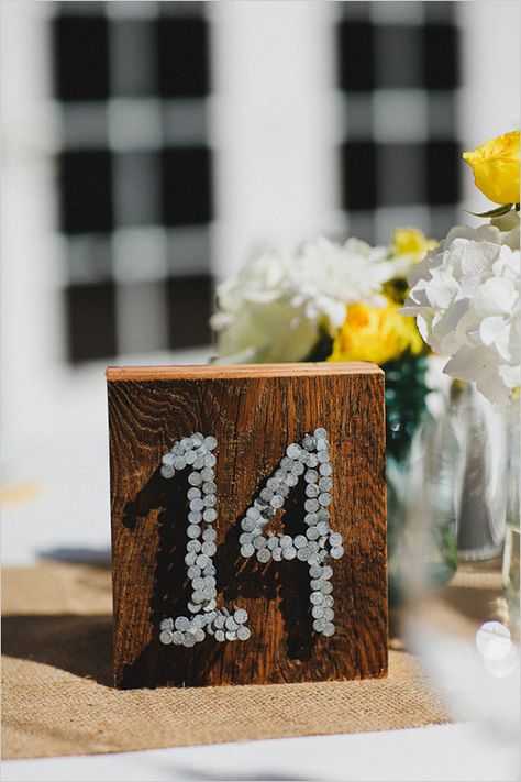 via the wedding chicks, photo credit: Nick Radford Photography Table Numbers Wedding Diy, Wooden Table Numbers, Diy Wedding Table, Rustic Wooden Table, Wedding Table Decorations, Mod Wedding, Wedding Chicks, Table Number, Wedding Table Numbers