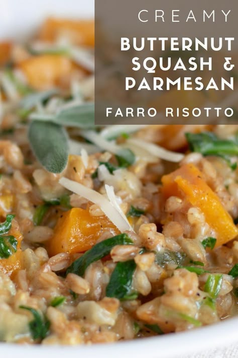 Butternut Squash Parmesan, Healthy Grains Recipes, Healthy Risotto, Farro Risotto, Butternut Squash Sage, Farro Recipes, Steak Side Dishes, Butternut Squash Risotto, Healthy Grains