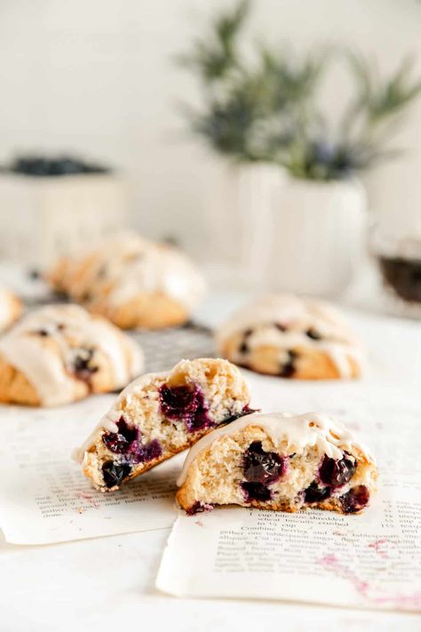 Blueberry Drop Scones, Drop Scones Recipe, Blueberry Scones Easy, Wheat Biscuits, Drop Scones, Scones Easy, Blueberry Scones, Pancake Stack, Maple Glaze