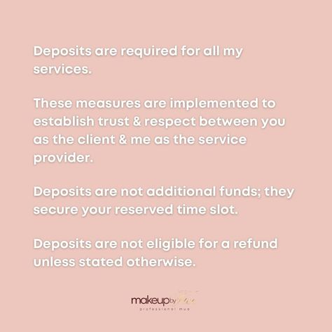 Deposits: The Beauty Industry’s Best-Kept Secret! In the beauty industry, deposits refer to the initial payment made by a client to secure an appointment or booking with a stylist, salon, or spa. But why are they so important? Deposits demonstrate a commitment to your appointment, ensuring that both you & your service provider are invested in your beauty experience. They help reduce no-shows & last-minute cancellations, allowing businesses to manage their time & resources more efficiently. ... No Call No Show Appointment, How To Book An Appointment, Book Your Appointment Now, Deposit Required To Book Appointment, Hairstylist Quotes, Aesthetic Business, Appointment Calendar, Appointment Book, Hair Appointment