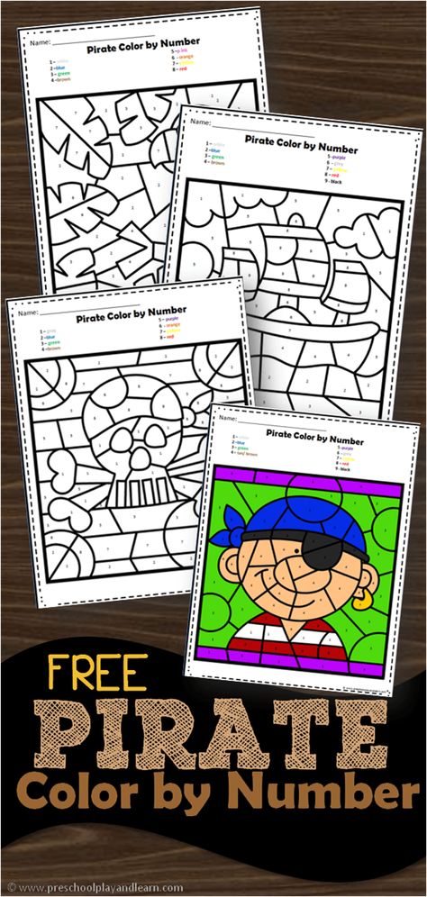 FREE Pirate Color by Number - super cute preschool worksheets to help perschoolers and kindergarten age kids practice number recognition with numbers 1-10 with color by number worksheets #colorbynumber #piratetheme #preschool Pirate Activities For School Age, Pirate Day Activities Kindergarten, Pirate Worksheets Free Printable, Pirates Activities For Kids, Pirate Maths Activities, Pirates Activities, Pirate Activities For Kids, Construction Theme Preschool, Pirate Printables