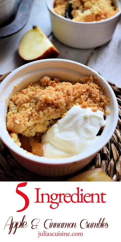 These perfectly portioned Mini Apple Cinnamon Crumbles are perfect for family dinners and small gatherings. By just using a few basic ingredients, you can make these too! Delicious, comforting and easy to make. #dessert #apples #brunch Small Apple Crumble, Mini Cocotte Dessert, Mini Apple Desserts Easy, Mini Cocotte Recipe Desserts, Cocette Recipes, Ramkin Recipes, Mini Apple Crumble, Apple Crumble Recipe Easy, Mini Cocotte Recipe