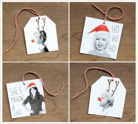 Super cute Christmas gift tag idea Photo Gift Tags, Gifts Creative, Cadeau Photo, Personalized Gift Tags, Holiday Gift Tags, Holiday Gift Wrap, Christmas Tags, Wrapping Ideas, Photo Gift