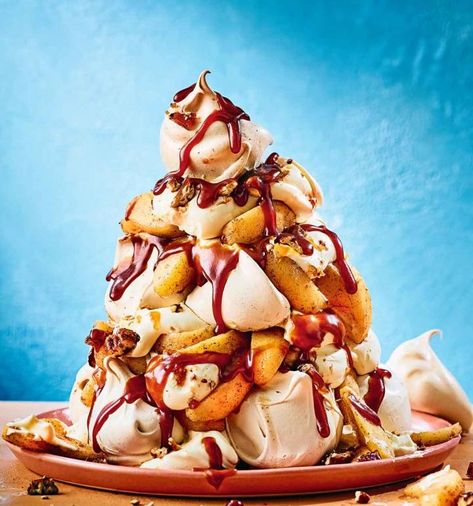 Toffee apple meringue tumble recipe | Sainsbury`s Magazine Apple Meringue, Magazine Recipe, Halloween Dinner Party, Dessert Recipies, Halloween Party Dinner, Baking Fun, Toffee Apple, Halloween Dinner, Bonfire Night