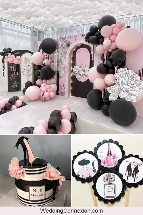 A Coco Chanel inspired bridal shower is a classy and fabulous idea! It’s the perfect occasion for highlighting your venue with a Parisian color palette of pink, black and white. Get ready to add a dash of French flair to your pre-wedding festivities with Coco Chanel Bridal Shower Ideas from WeddingConnexion.com Coco Chanel Party Theme, Chanel Bridal Shower Theme, Chanel Themed Birthday Party, Parisian Color Palette, Coco Chanel Birthday Party, Coco Chanel Birthday, Chanel Bridal Shower, Chanel Baby Shower, Chanel Bridal