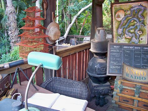 The Jungle Cruise queue | Boat dispatch center from the Jungle Cruise 2nd Floor Overflow Queue Jungle Cruise Decor, Jungle Explorer Aesthetic, Jungle Cruise Disneyland, Explorer Aesthetic, Adventurers Club, Jungle Explorer, Adventure Room, Steampunk Furniture, Adventure Decor