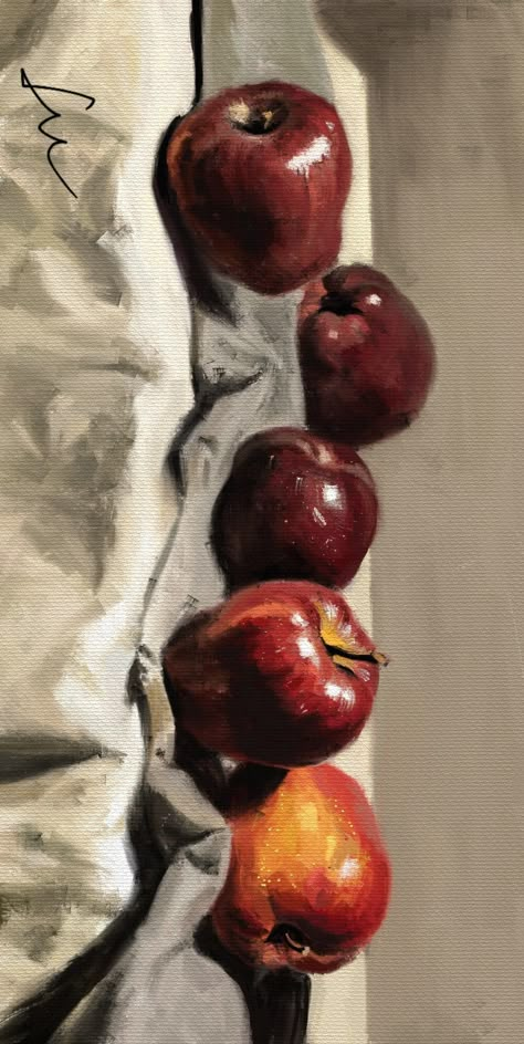 Fruit Reference, Apple Oil Painting, Apple Still Life, Fruit Oil Painting, Fruit Art Drawings, Painting Study, Still Life Fruit, Still Life Oil Painting, Art Painting Gallery