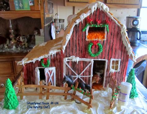 The Dancing Chef. Big red barn Farm Gingerbread House Ideas, Barn Gingerbread House Ideas, Gingerbread Barn Ideas, Gingerbread Farm, Gingerbread Barn, Gingerbread Competition, Homemade Gingerbread House, Cool Gingerbread Houses, Gingerbread House Recipe