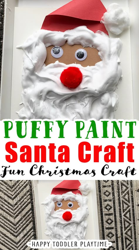 Christmas Painting For Preschoolers, Puffy Paint Santa Craft, Easy Christmas Crafts For Kids Toddlers, Christmas Painting Crafts For Toddlers, Holiday Canvas Painting Ideas Kids, Toddler Santa Craft, Santa Craft For Preschool, Santa Crafts For Preschoolers, Santa Toddler Craft