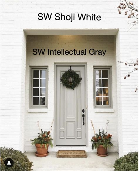 Jul 13, 2019 - This Pin was discovered by Lynette Lamarque Wilson. Discover (and save!) your own Pins on Pinterest Gray House Paint Exterior, Gray House Paint, Painted Brick House Exterior, Intellectual Gray, Painted Brick Exteriors, House Brick, Brick House Exterior, White Exterior Houses, Painted Brick House