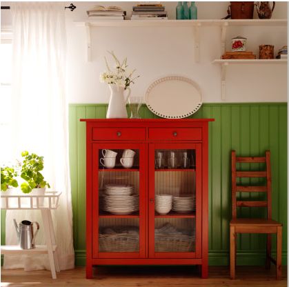 Living Room Inspirations- IKEA. Search this board for the products shown in this image. HEMNES Linen cabinet, red, glass $299.00 Article Number: 001.805.48 Ikea Hemnes Cabinet, Coffee Table Inspiration, White Wall Shelves, Red Cabinets, Furnitur Ruang Keluarga, Ikea Hemnes, Tempered Glass Door, Linen Cabinet, Country Furniture