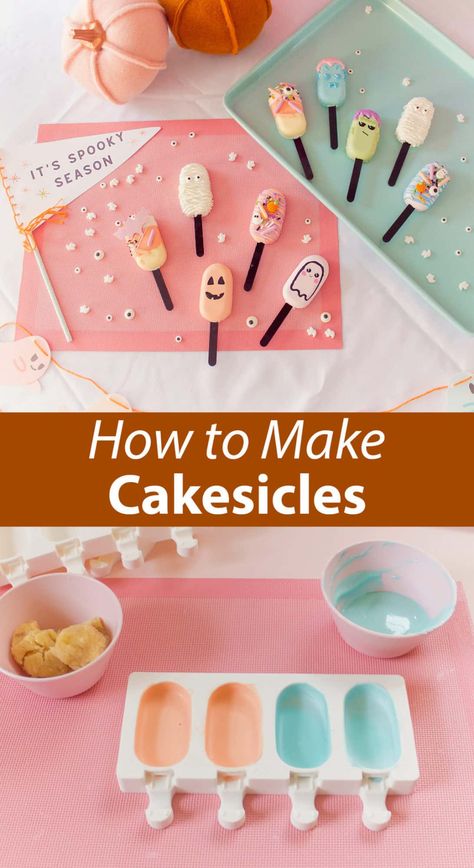 How to Make Cakesicles - A Beautiful Mess Popsicle Cake Design, Cake Popsicle Recipes, Cakecicles Tutorial, Cheesecake Cakesicles Recipe, How To Make Cake Popsicles, How To Make Cakesicles Tutorial, Cakecicles Halloween, Cake Popsicles Recipe, Cakecicles Recipes