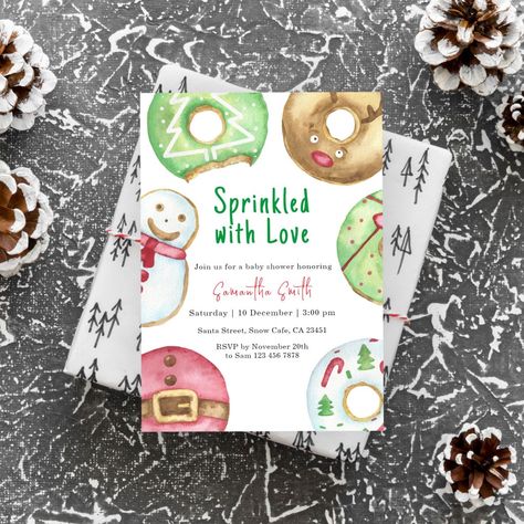 Sprinkled with love Winter Baby Shower Invitation Christmas Cookies With Sprinkles, Donuts With Sprinkles, Cookies With Sprinkles, Baby 2 Announcement, Baby Sprinkle Ideas, Baby Boy Sprinkle, Sprinkled With Love, Baby Shower Decorations Neutral, Christmas Cookie Party