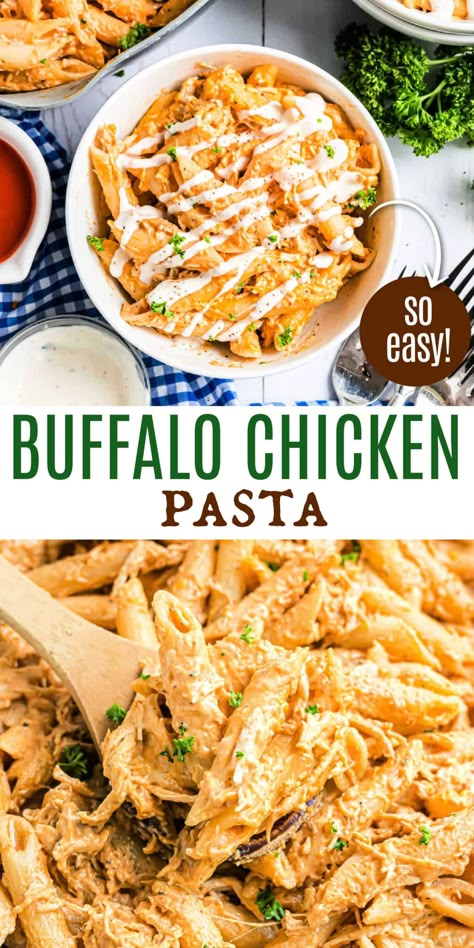 Chicken Pasta Casserole, Easy Chicken Dinner, Easy Buffalo Chicken, Buffalo Chicken Recipes, Buffalo Chicken Pasta, Easy Pasta Dinner, Chicken Dip, Pasta Casserole, Pasta Dinner Recipes