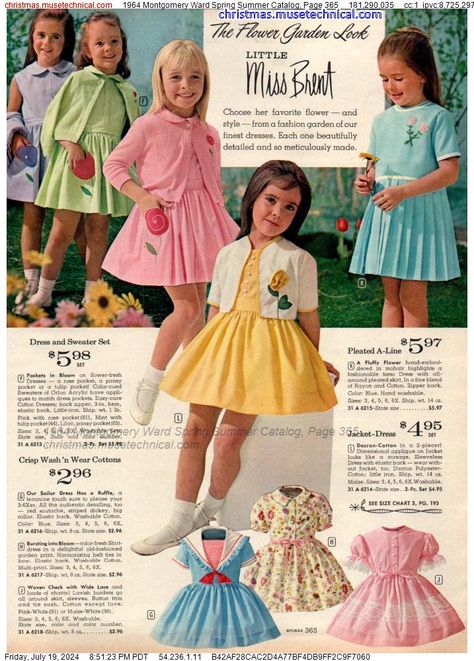 1964 Montgomery Ward Spring Summer Catalog, Page 365 - Catalogs & Wishbooks 60’s Fashion, Photo Styles, Vintage Girls Clothes, 1960 Fashion, Child Fashion, Vintage Kids Clothes, 70s Inspired Fashion, Vintage Baby Girl, Kids Fashion Dress