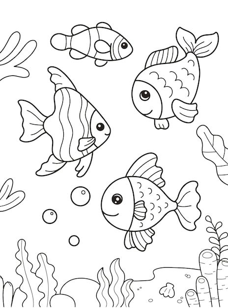 Outline Drawing For Colouring, Fish Colouring In Pages, Fishes Coloring Pages, Aquarium Animals Drawing, Colouring Drawings Ideas, Aquarium Drawing For Kids, Fish In Water Drawing, Fish Outline Printable, Fish Aquarium Drawing