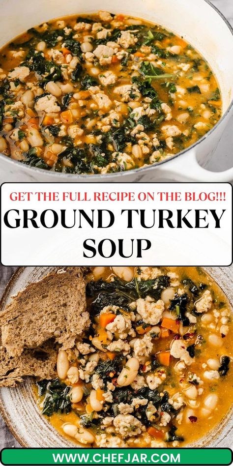 Cozy up with a bowl of Ground Turkey Soup with Vegetables - a hearty, nourishing blend of lean ground turkey and a medley of fresh vegetables. This wholesome soup is perfect for a comforting, healthy meal that's easy to prepare and full of flavor. Ground Turkey Vegetable Soup, Recipes Using Ground Turkey, Turkey Vegetable Soup, Soup With Vegetables, Ground Turkey Soup, Ground Turkey Recipes Healthy, Healthy Ground Turkey, Turkey Soup Recipe, Low Calorie Soup