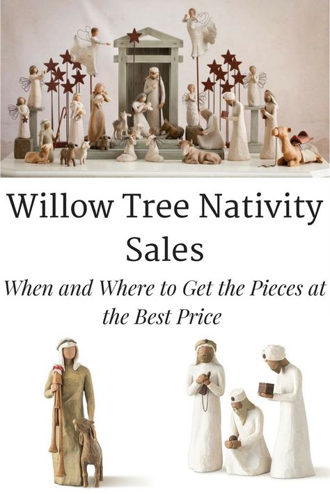 Nativity Sets Display, Willow Tree Nativity Set, Nativity Ideas, Willow Tree Figures, Nativity Scene Display, Willow Tree Nativity, Diy Tree Decor, Willow Tree Figurines, Tree Sketches