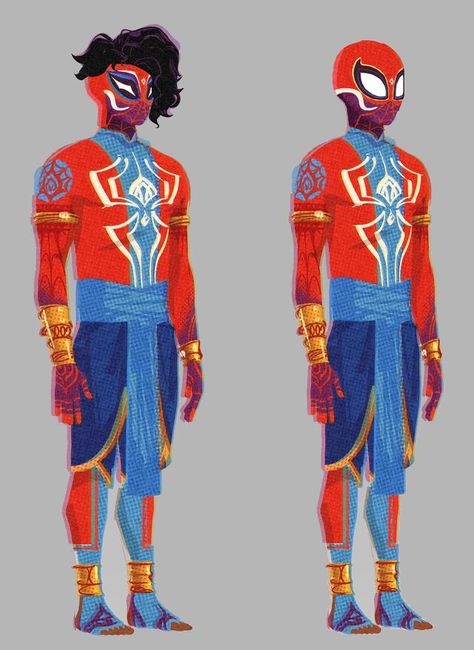 Spider Verse Suits, Into The Spiderverse Art Style, Indian Spiderman, Spiderman India, Spiderverse Art, Draw Spider, Spiderman Suit, Pavitr Prabhakar, Spiderman Poses