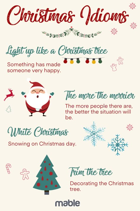 Christmas themed idioms to use in your classroom this Christmas! Perfect for practicing speech, language and communication. Christmas Idioms, British Vs American Words, British Vs American, Christmas Speech, American Words, King's Speech, Christmas Thoughts, Christmas Worksheets, Class Games