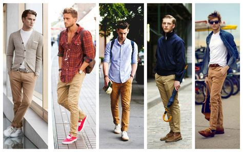 khaki chino Chinos Men Outfit, Latest Beard Styles, Chinos Men, Best Chinos, Green Chino Pants, Gentleman Lifestyle, Tan Chinos, Dark Blue Shirt, Beige Chinos