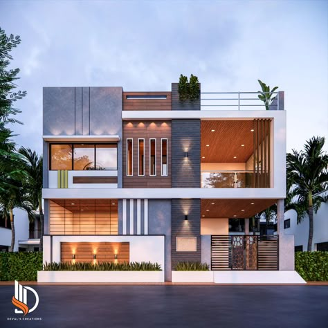 Modern Exterior Design #architecture #exteriordesign #modernarchitecture #3drender Residential Exterior Design Facades, Duplex House Design Exterior, Modern Elevation Designs For House, Exterior Design Architecture, Preschool Logo, Main Door Design Photos, Father Status, Modern Exterior Design, Morden House