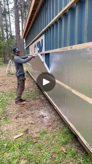 115K views · 1.4K reactions | The sounds of installing insulation 🔈  Our 40ft shipping container workshop barn is coming along nicely! Next step is finishing up the rough cut siding.   #woodbrew #container #containerhome #shippingcontainer #DIY | Woodbrew | Nicholas Britell · Agape Container Workshop, Shipping Container Workshop, Shipping Container Sheds, 40ft Shipping Container, Stone Garden Paths, Installing Insulation, Container Conversions, Home Insulation, Installing Siding