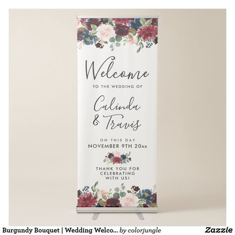 Burgundy Bouquet Wedding, Blush Burgundy Wedding, Wedding Welcome Banner, Banner Flower, Floral Themed Wedding, Bloom Wedding, Burgundy Bouquet, Marriage Design, Banner Wedding