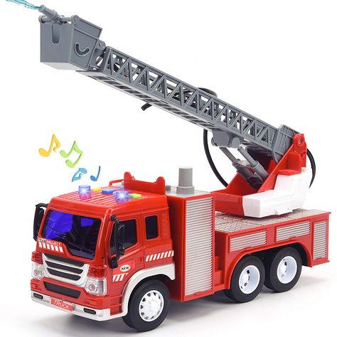 PRICES MAY VARY. ☞【Classic Toy Firetruck】: This big fire truck is 10.5inch, the ladder can be extended to 19inch, the shoot water pump hose length is 25inch. This friction-powered rescue fire truck engine vehicle is perfect for playing with kids. ☞【Real Function Truck 】: This kids firetruck toys with water tank and a water pump hose can shoot water when play, also fire truck with 4 different sound effects and flashing lights.The ladder can be extended and rotating as well, reaching the better pl Toy Fire Trucks, Play Vehicles, Green Toys, Power Cars, Truck Engine, Disney Pixar Cars, Pixar Cars, New Trucks, Ford Mustang Gt