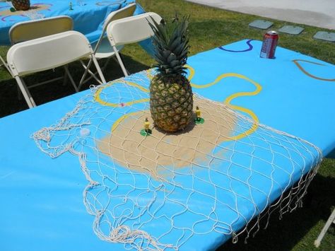 2nd Birthday | CatchMyParty.com Birthday Spongebob, Spongebob Birthday Party Decorations, Spongebob Birthday Party, Spongebob Party, Spongebob Birthday, Birthday Centerpieces, 6th Birthday Parties, 4th Birthday Parties, 3rd Birthday Parties