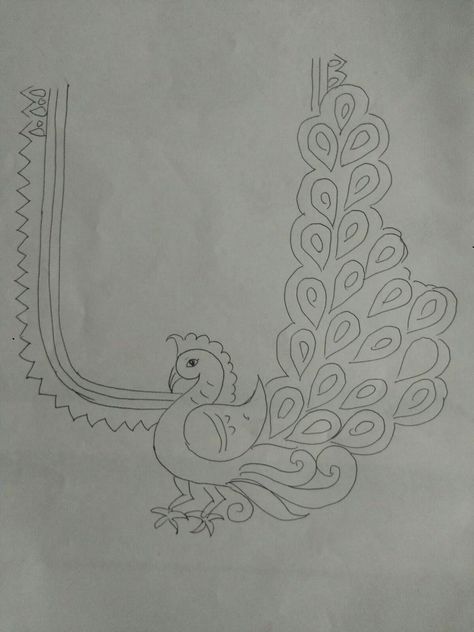 Peacock Trace Design, Peacock Tracing Paper, Aari Work Neck Design Drawing, Aariwork Tracing Patterns, Peacock Tracing Design For Blouse, Embroidery Neck Designs Drawing, Aari Work Peacock Designs Tracing, Aari Work Tracing Patterns Neck, Sari Embroidery Design