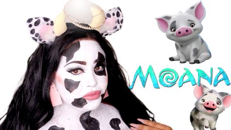 A combination of Pua and a cow. Super. CUte look.. follow for more looks #moanatheme #halloweenmakeup #blackandwhite Pua From Moana, Moana Makeup, Moana Theme, My First Halloween, Make Up Tutorial, A Cow, First Halloween, Halloween Looks, Moana