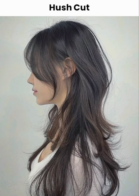 Aethstetic Haircuts, Long Korean Layered Hair, Hair Inspo Asian Medium, Its So Loud Inside My Head, Wolfcut Hair Long Asian, Butterfly Haircut Long Hair Round Face, Korean Long Hair With Bangs Round Face, Aesthetic Haircuts Straight Hair, Straight Wolfcut Long