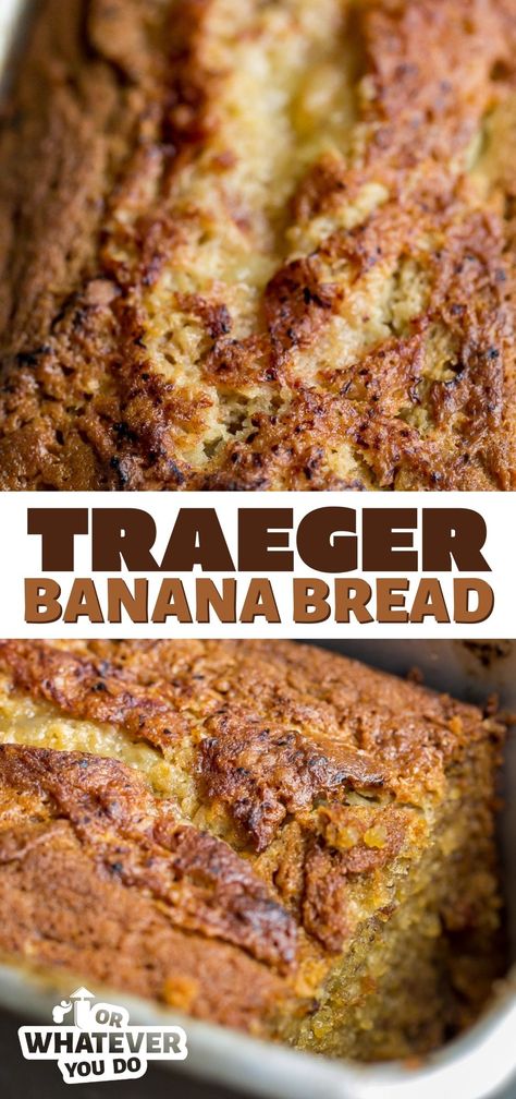 This Traeger Banana Bread takes my classic sour cream banana bread and moves it to the Traeger pellet grill for a rustic, wood-kissed flavor that brings out the sweetness of the banana in the best way. Grilled Banana Bread, Traeger Bread Recipes, Treager Desserts, Bread In Smoker, Pellet Grill Bread Recipes, Smoked Banana Bread, Smoked Bread Recipes, Bread On The Smoker, Traeger Bread