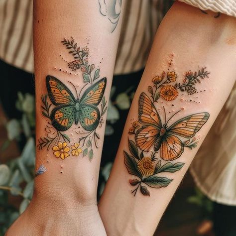 #tattooideas #tattootrends #inkinspiration #bodyart #tattooaddict #tattooenthusiast #tattooinspo #tattooart #tattooinspiration #tattooideas2025 #tattooartist #tattooedlife #tattooedgirls #tattooedguys #tattooedcommunity 4 Best Friends Tattoos Matching, Butterfly Tattoo Taylor Swift, Traditional Butterfly And Flower Tattoo, Cool Friend Tattoos, Stronger Than Before Tattoo, Best Friend Tattoos Cute, Small Tattoos Female, Women Wrist Tattoos, Palm Size Tattoos Ideas